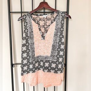 Lucky Brand Printed Peach Cotton Tank Sz S